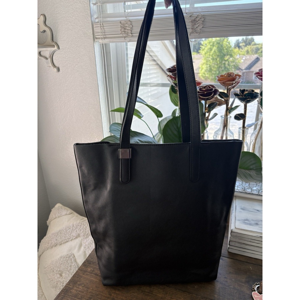 $395 EVERLANE Petra Market tote Bag Black Italian Leather Shopper